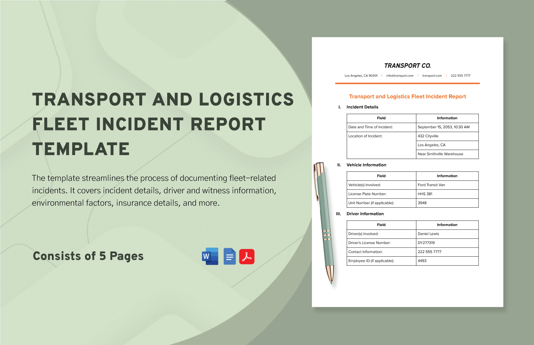 Transport and Logistics Fleet Incident Report Template