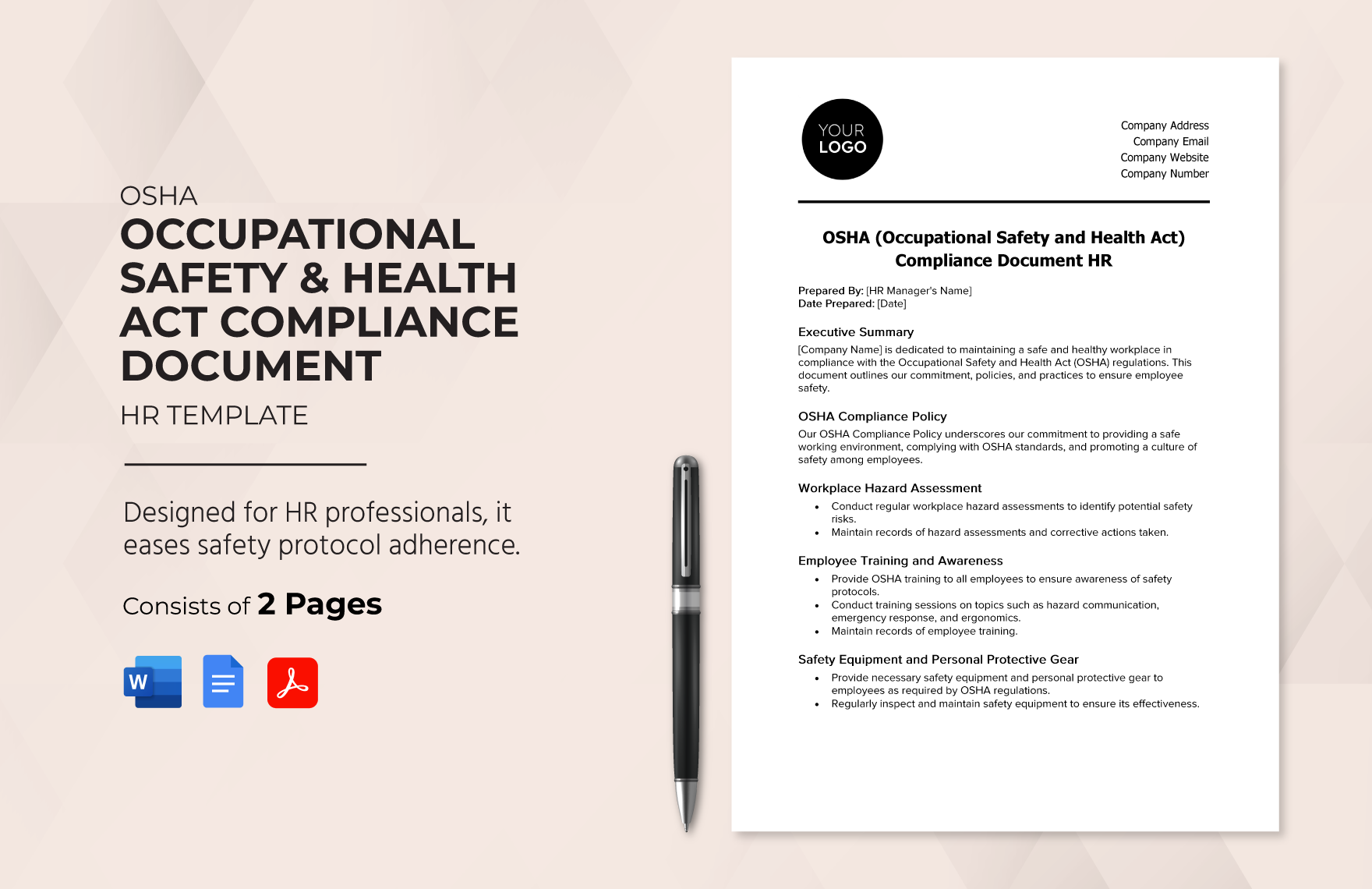 OSHA (Occupational Safety and Health Act) Compliance Document HR Template