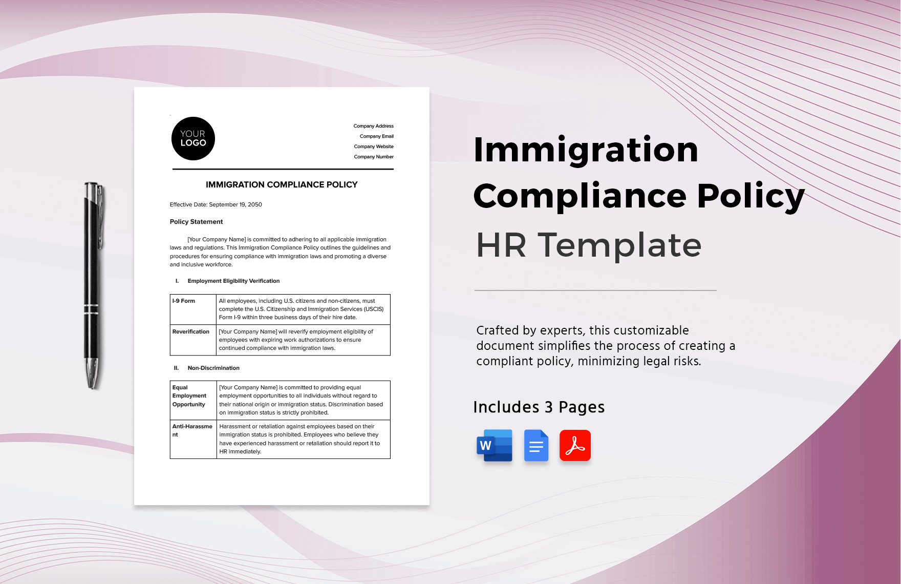 Immigration Compliance Policy HR Template