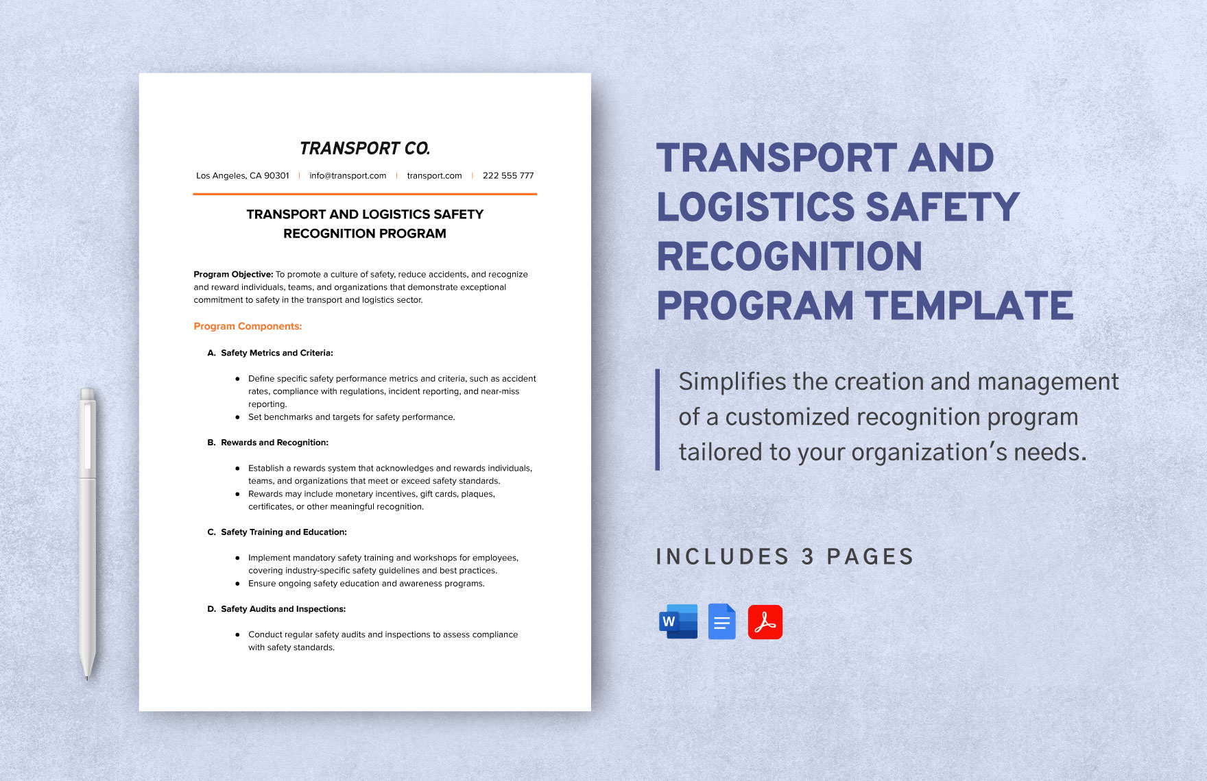 Transport and Logistics Safety Recognition Program Template