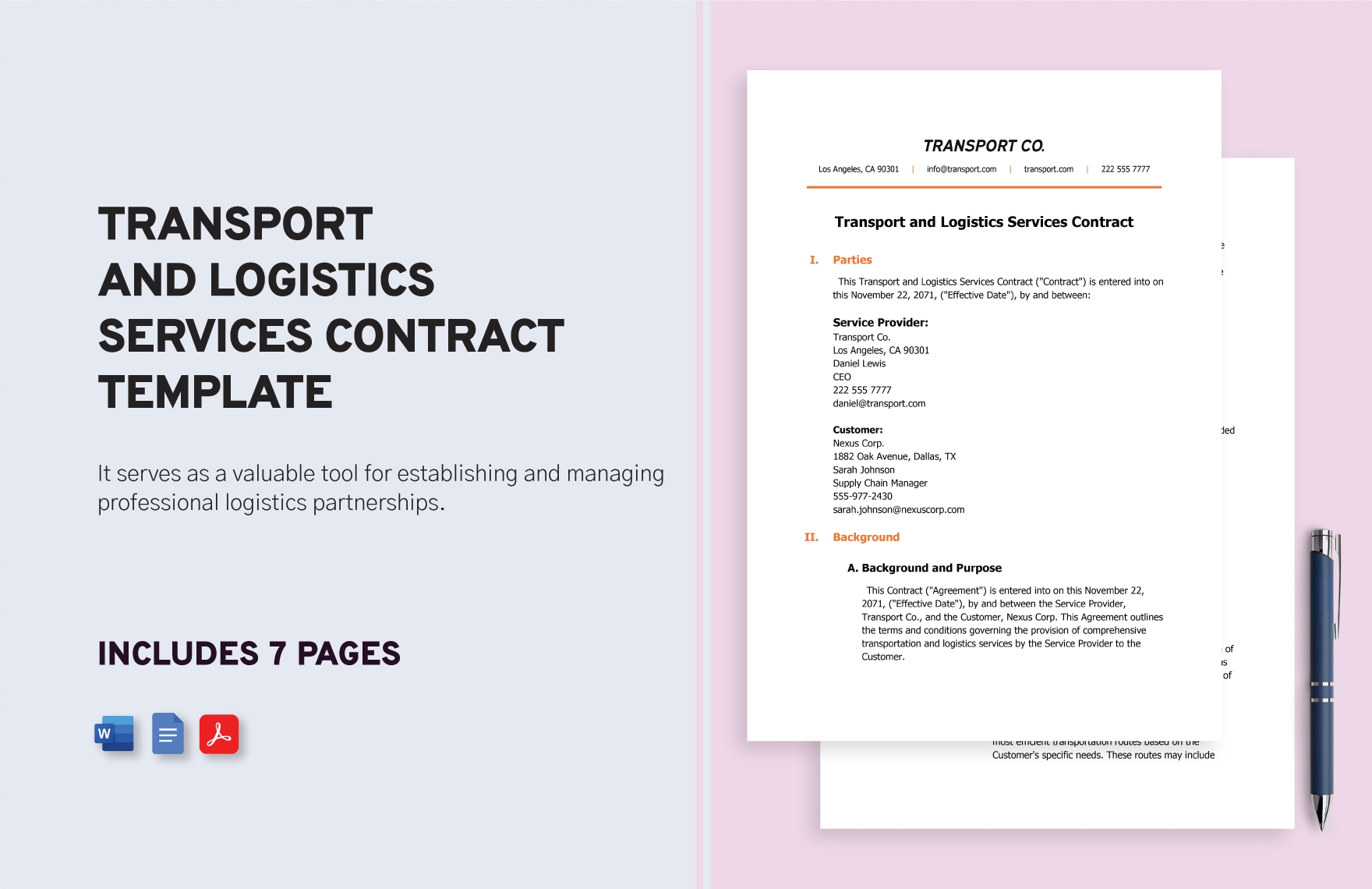 Transport and Logistics Services Contract Template