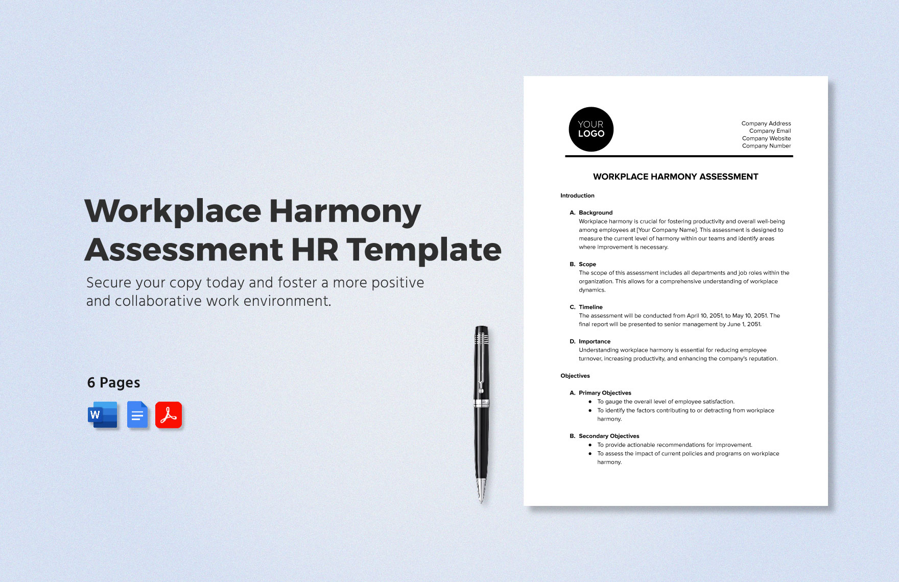 Workplace Harmony Assessment HR Template