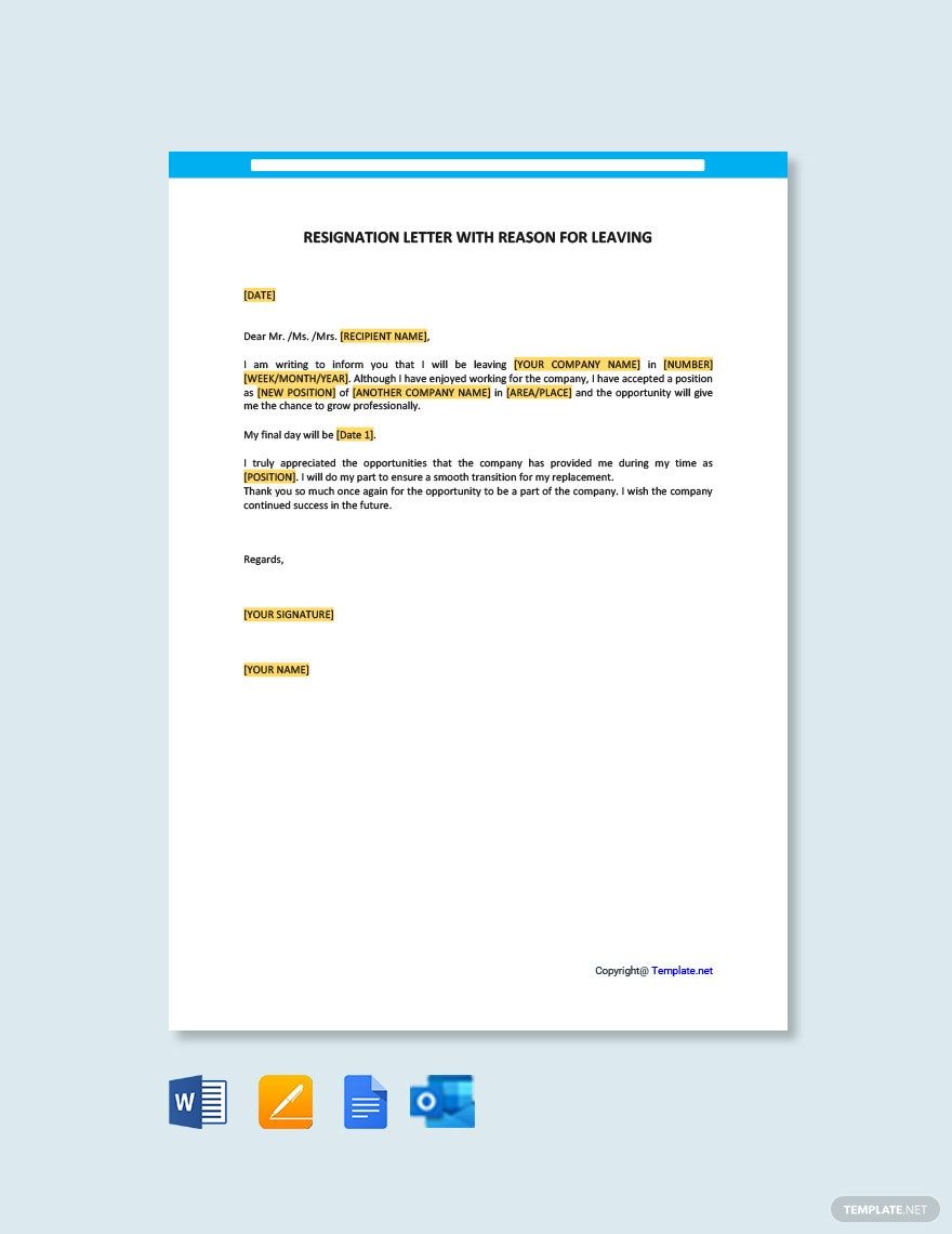 Resignation Letter With Reason For Leaving