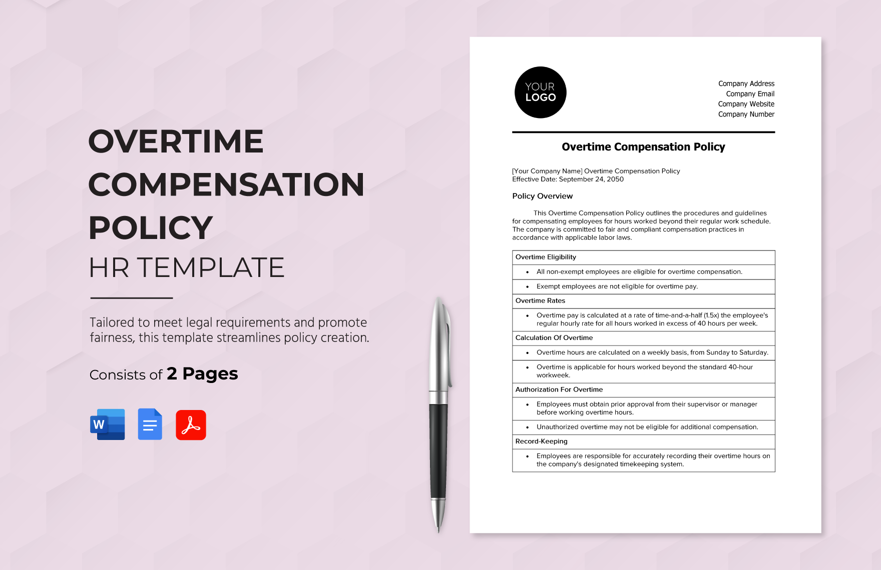 Overtime Compensation Policy HR Template