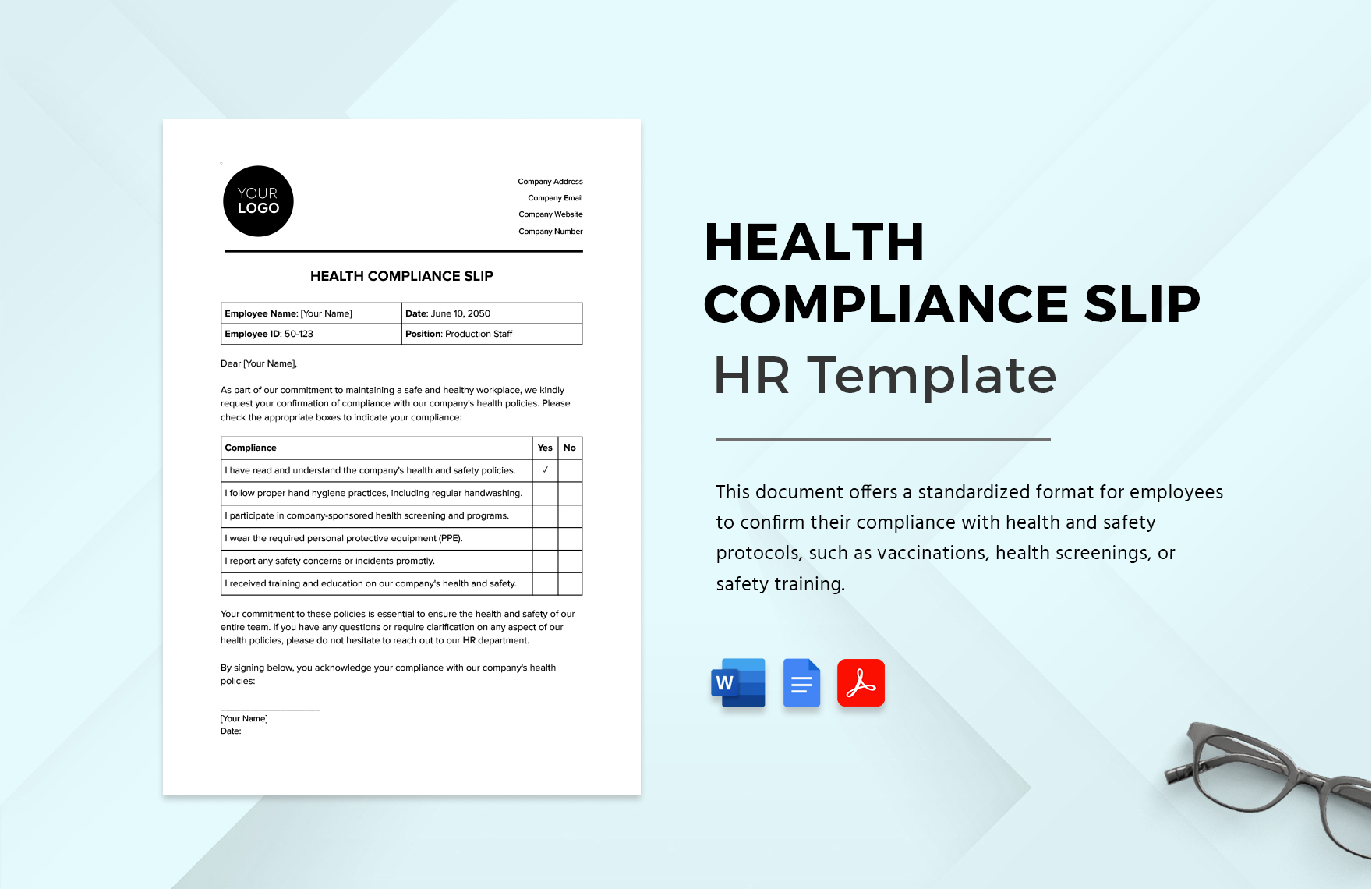 Health Compliance Slip HR Template