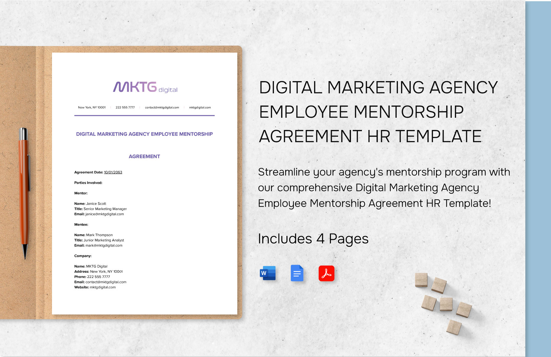 Digital Marketing Agency Employee Mentorship Agreement HR Template