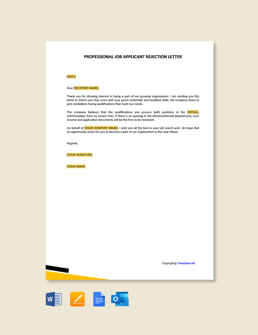 Professional Job Applicant Rejection Letter in Word, Google Docs, PDF