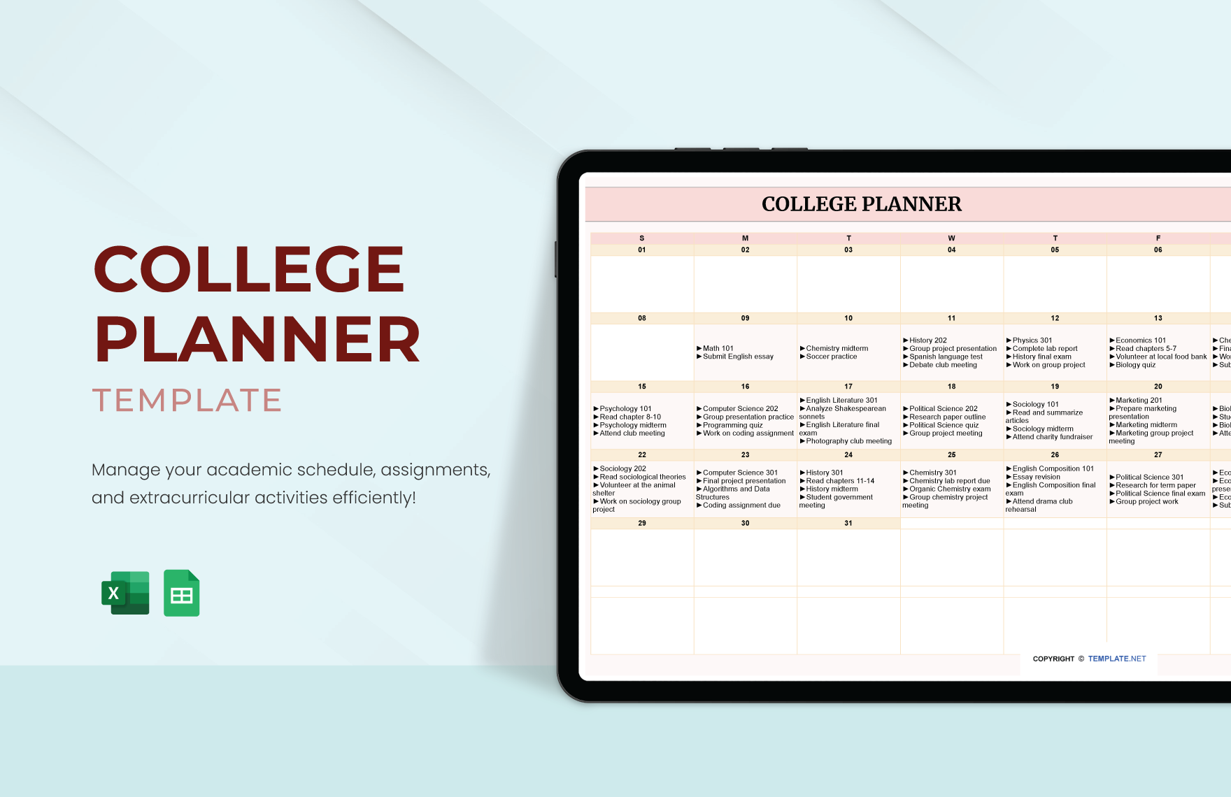 College Planner Template in Excel, Google Sheets - Download | Template.net