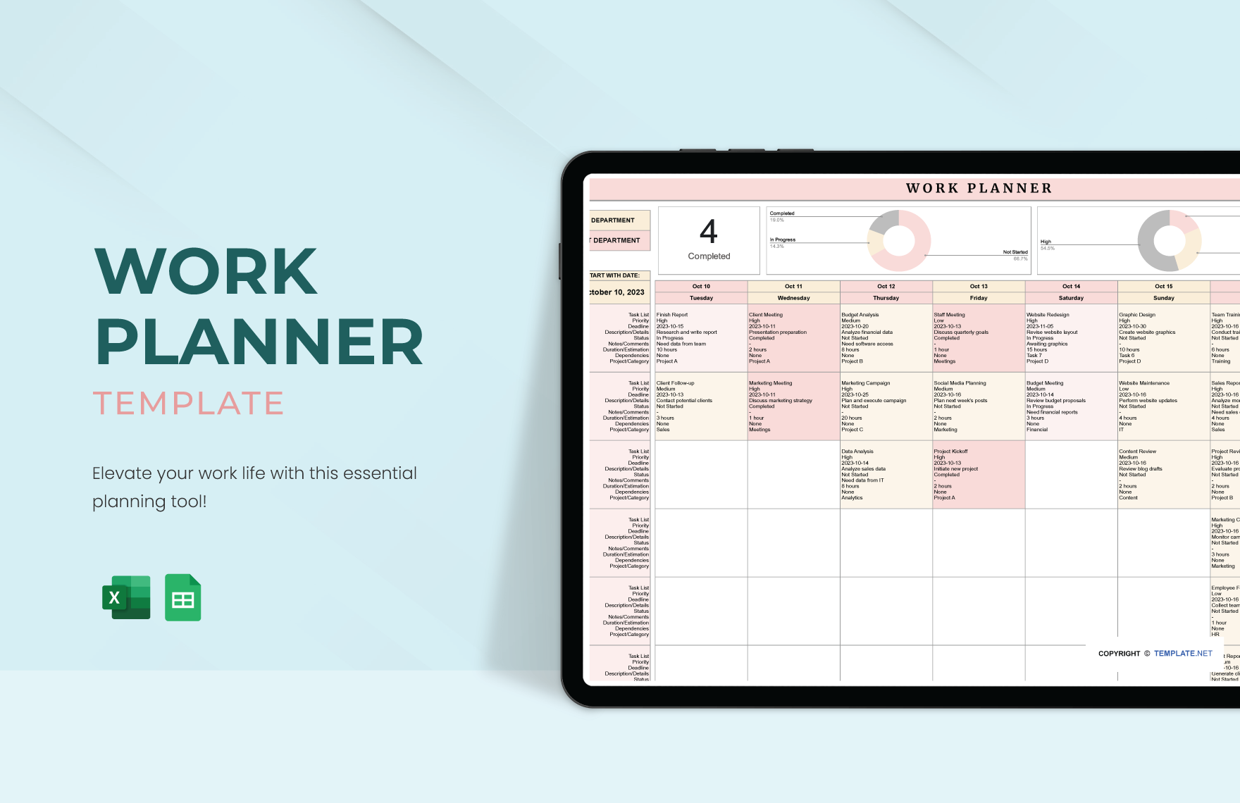 Work Planner Template in Excel, Google Sheets - Download | Template.net