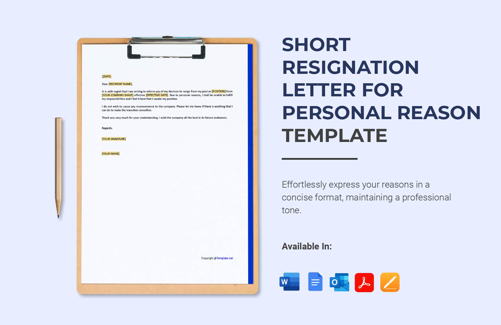 Short Resignation Letter for Personal Reason in Word, Google Docs, PDF, Apple Pages, Outlook