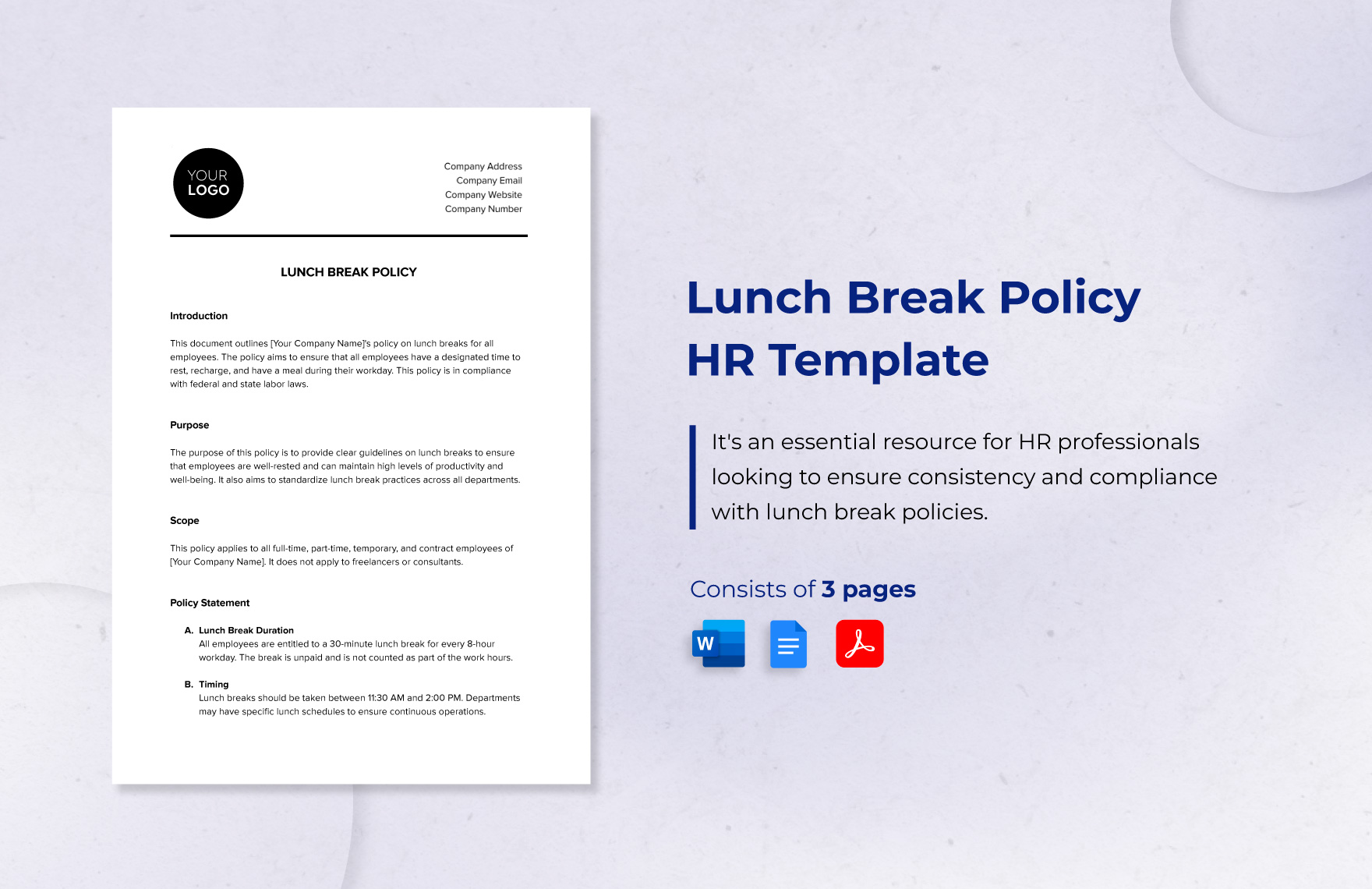 Lunch Break Policy HR Template