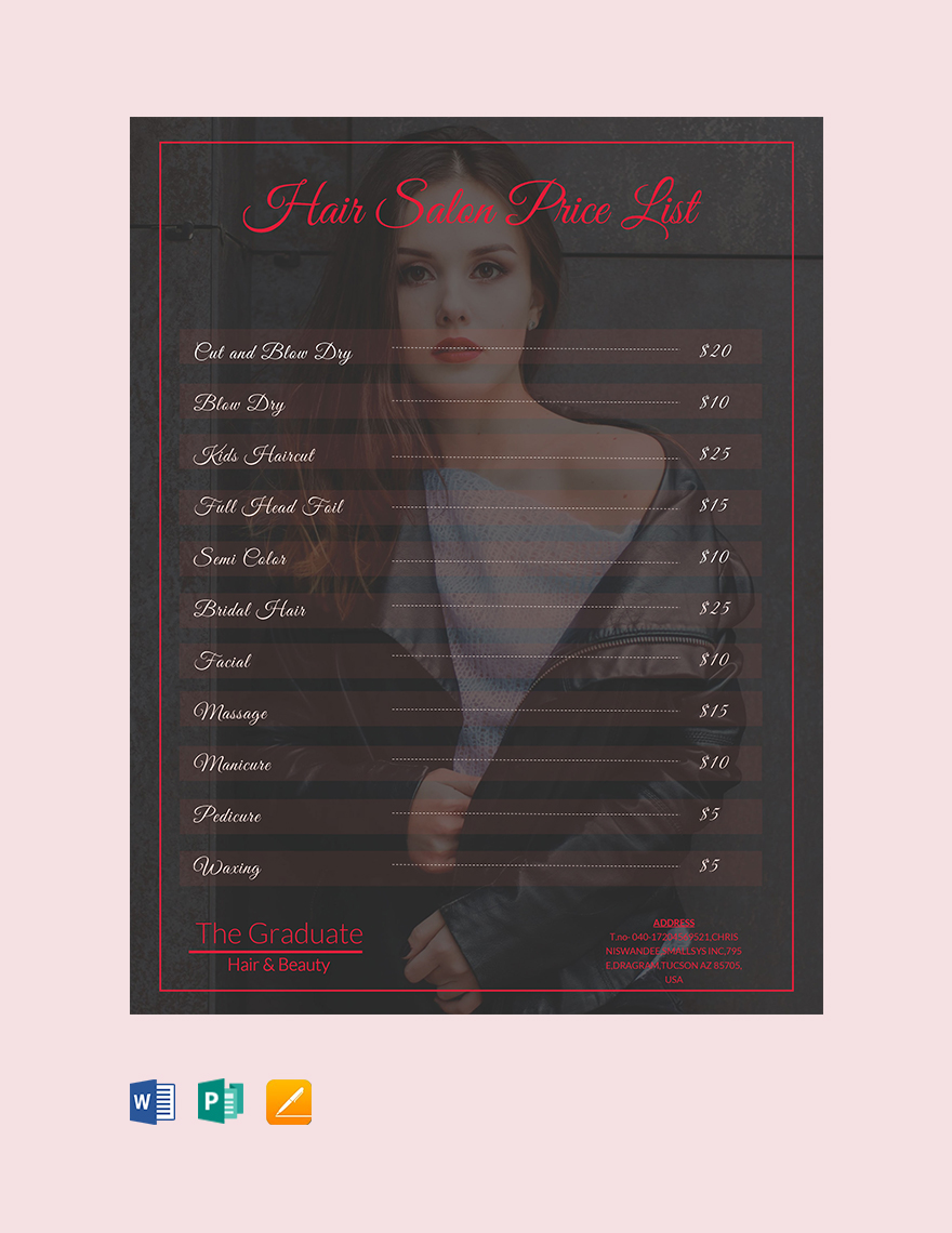 Salon Price List Template in Google Docs, Publisher, Pages, Word - Download | Template.net