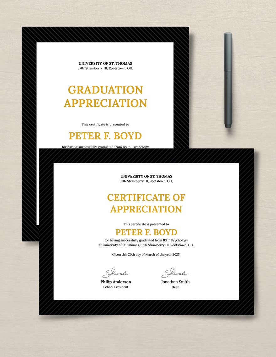 Graduation Appreciation Certificate Template