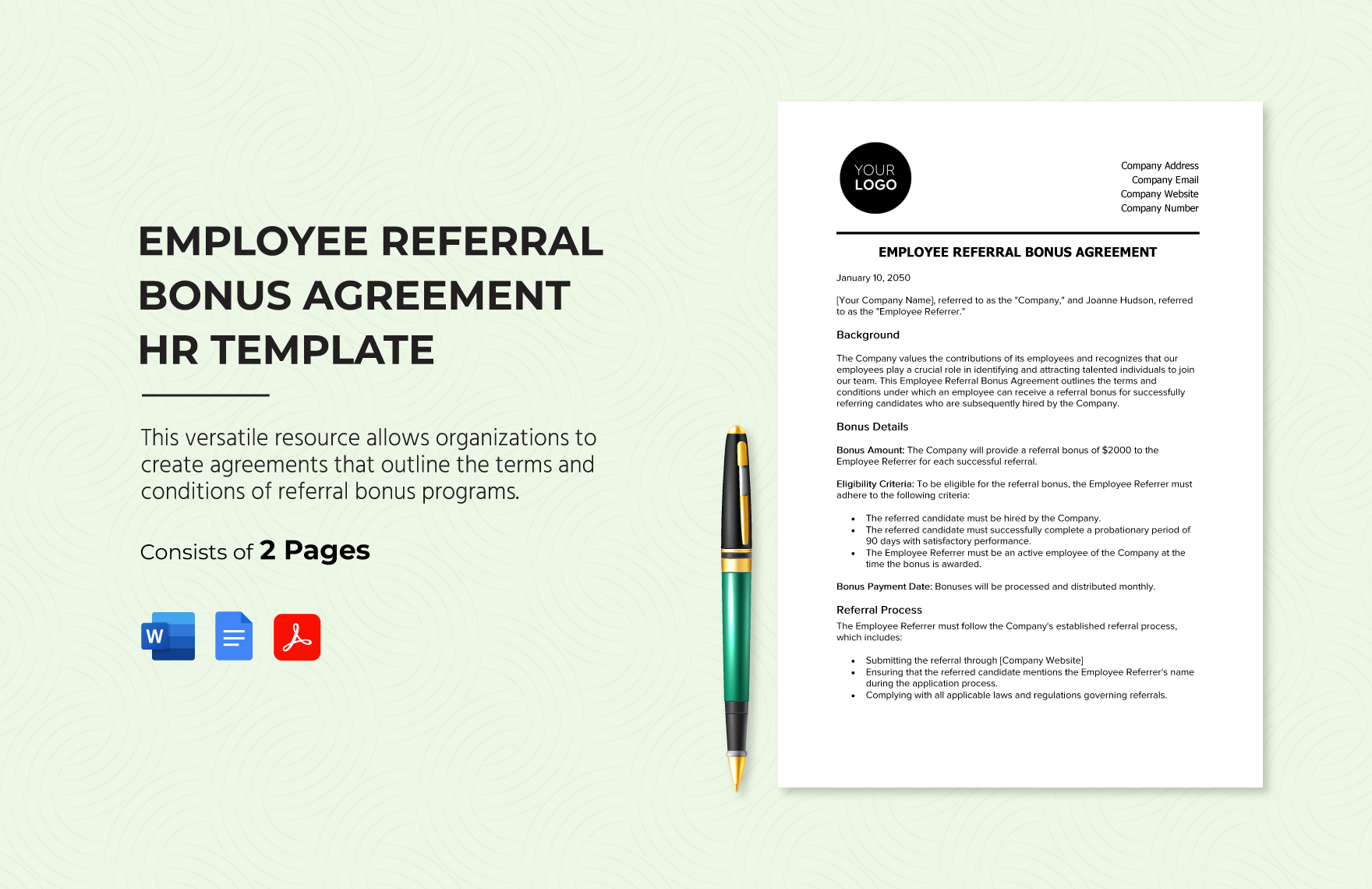 Employee Referral Bonus Agreement HR Template