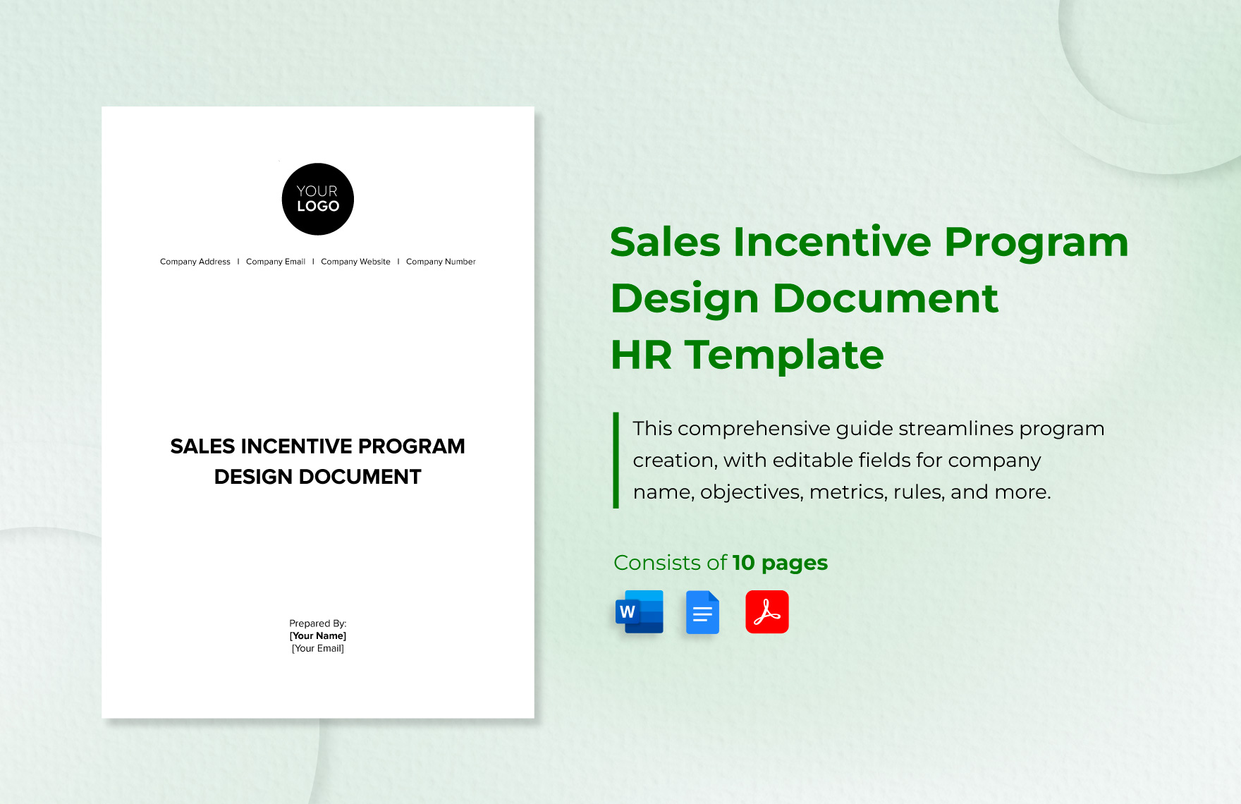 Sales Incentive Program Design Document HR Template