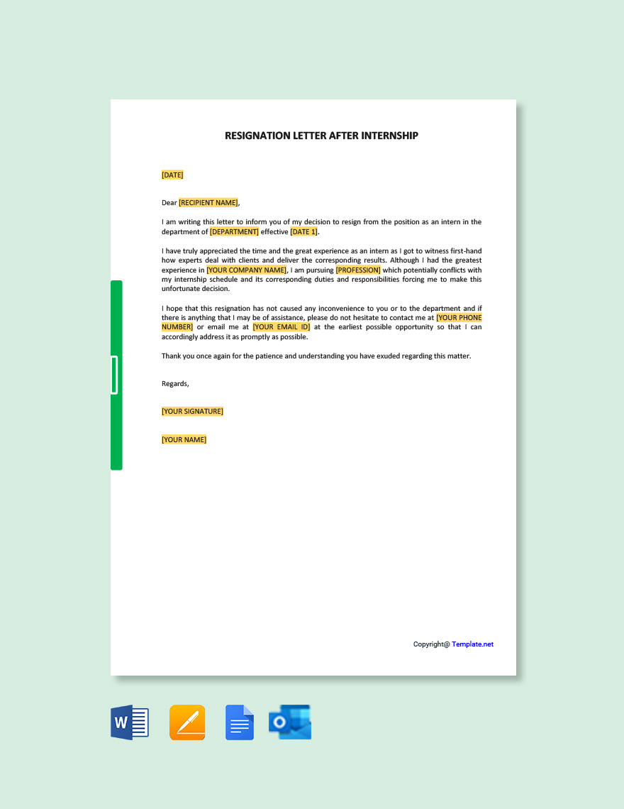 Resignation Letter After Internship