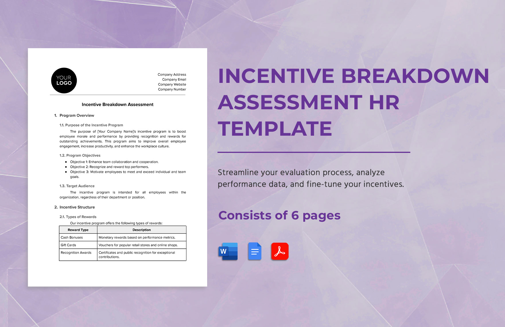 Incentive Breakdown Assessment HR Template