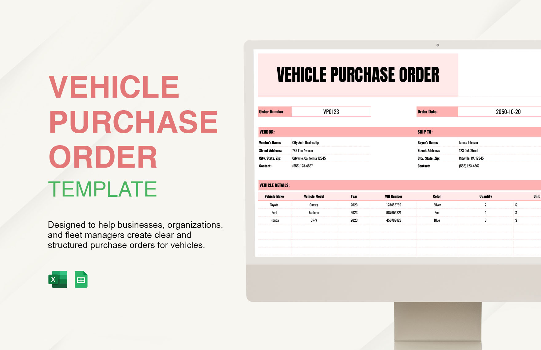 Vehicle Purchase Order Template