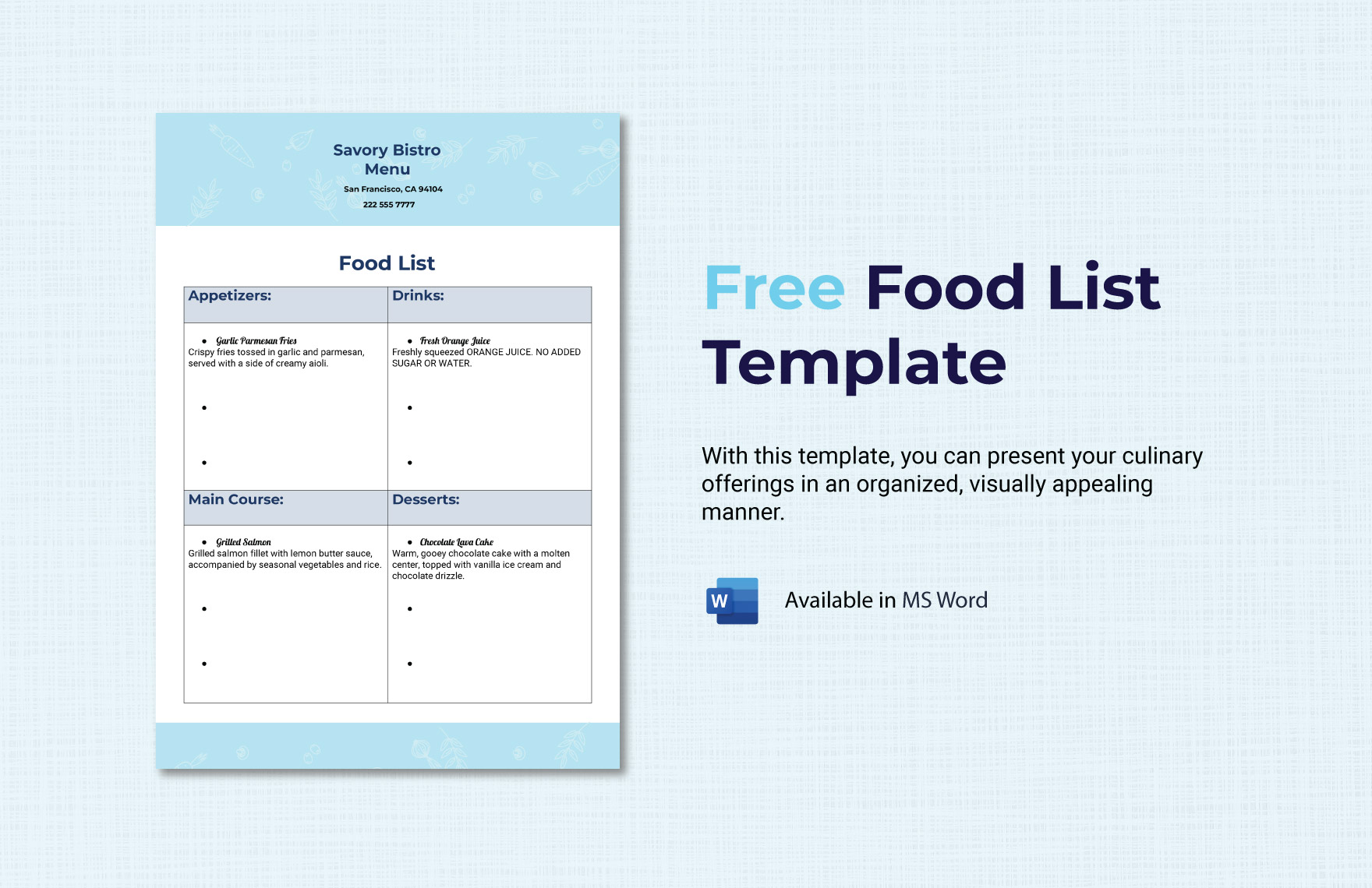 Food List Template in Word - Download | Template.net