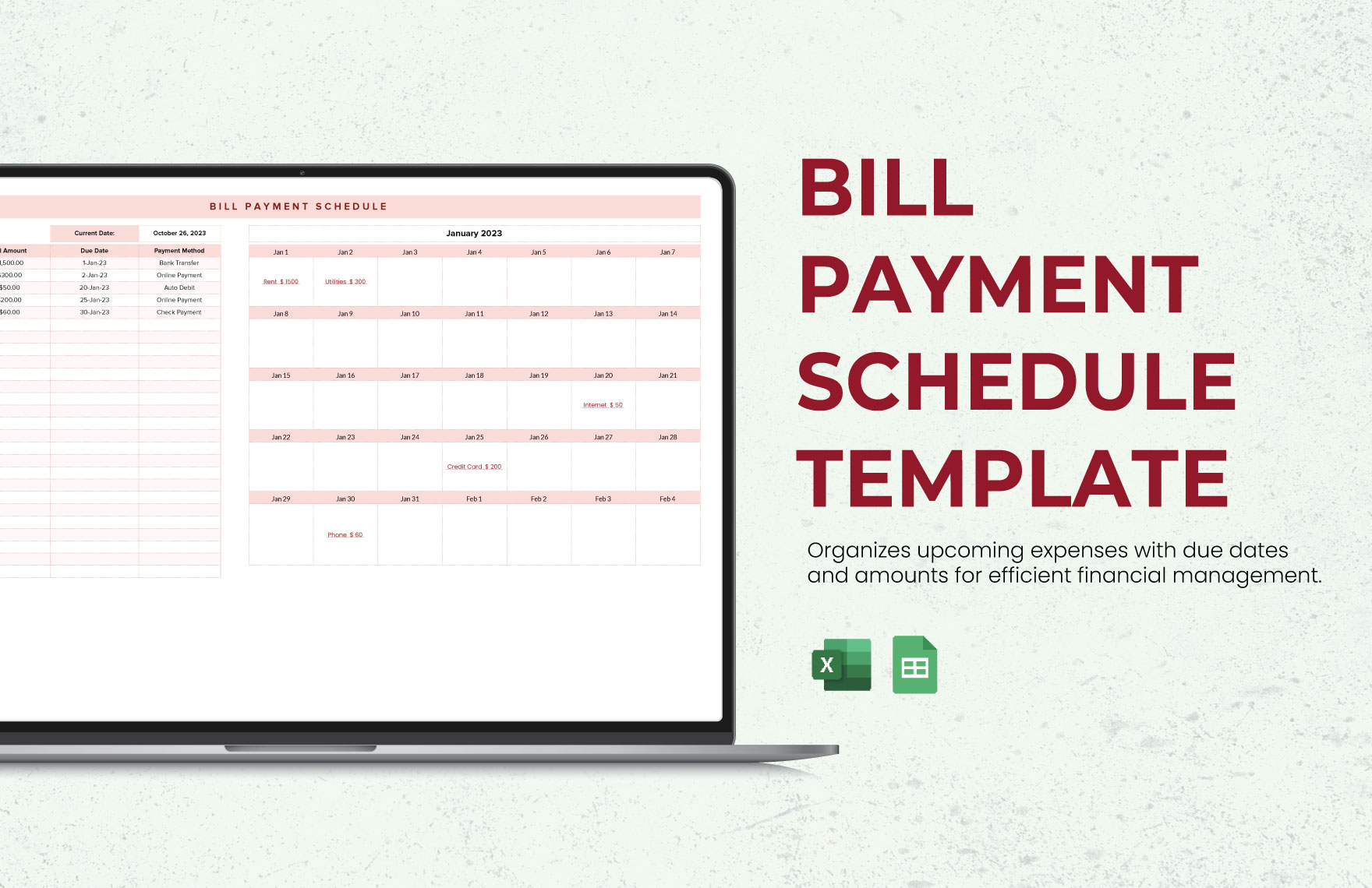 Bill Payment Schedule Template in Excel, Google Sheets - Download | Template.net