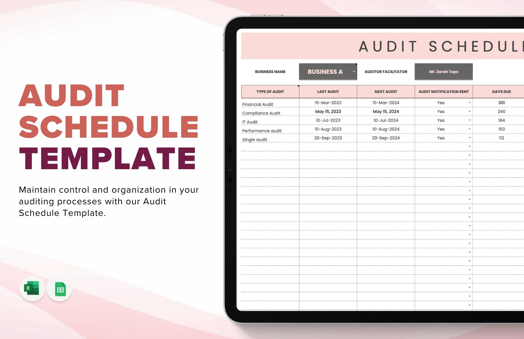 Audit Schedule Template in Excel, Google Sheets