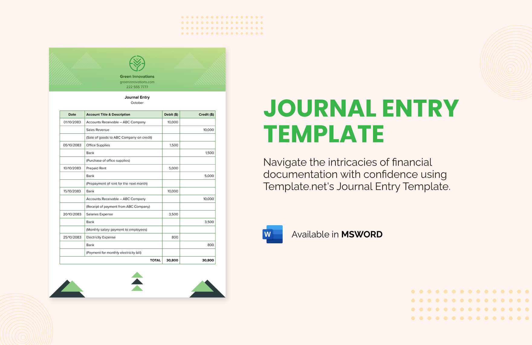 Journal Entry Template in Word - Download | Template.net