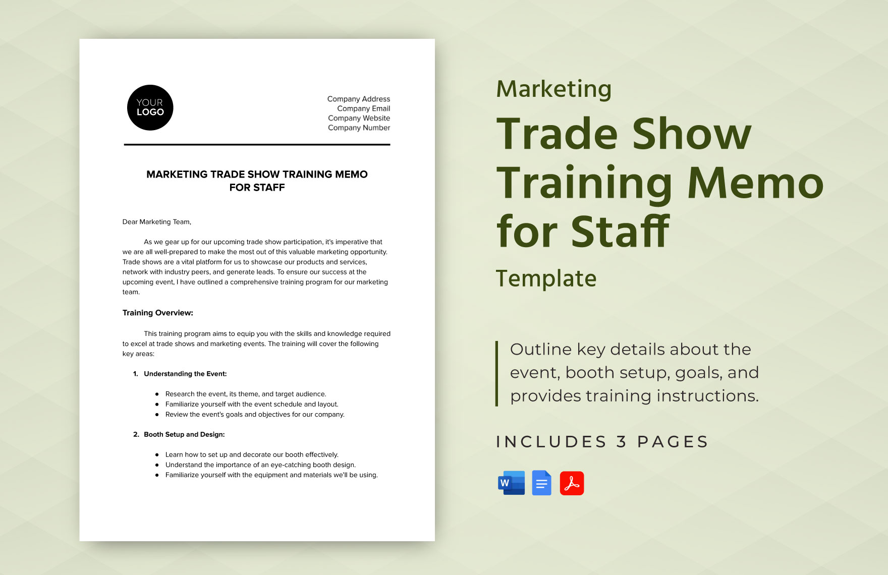 Marketing Trade Show Training Memo for Staff Template