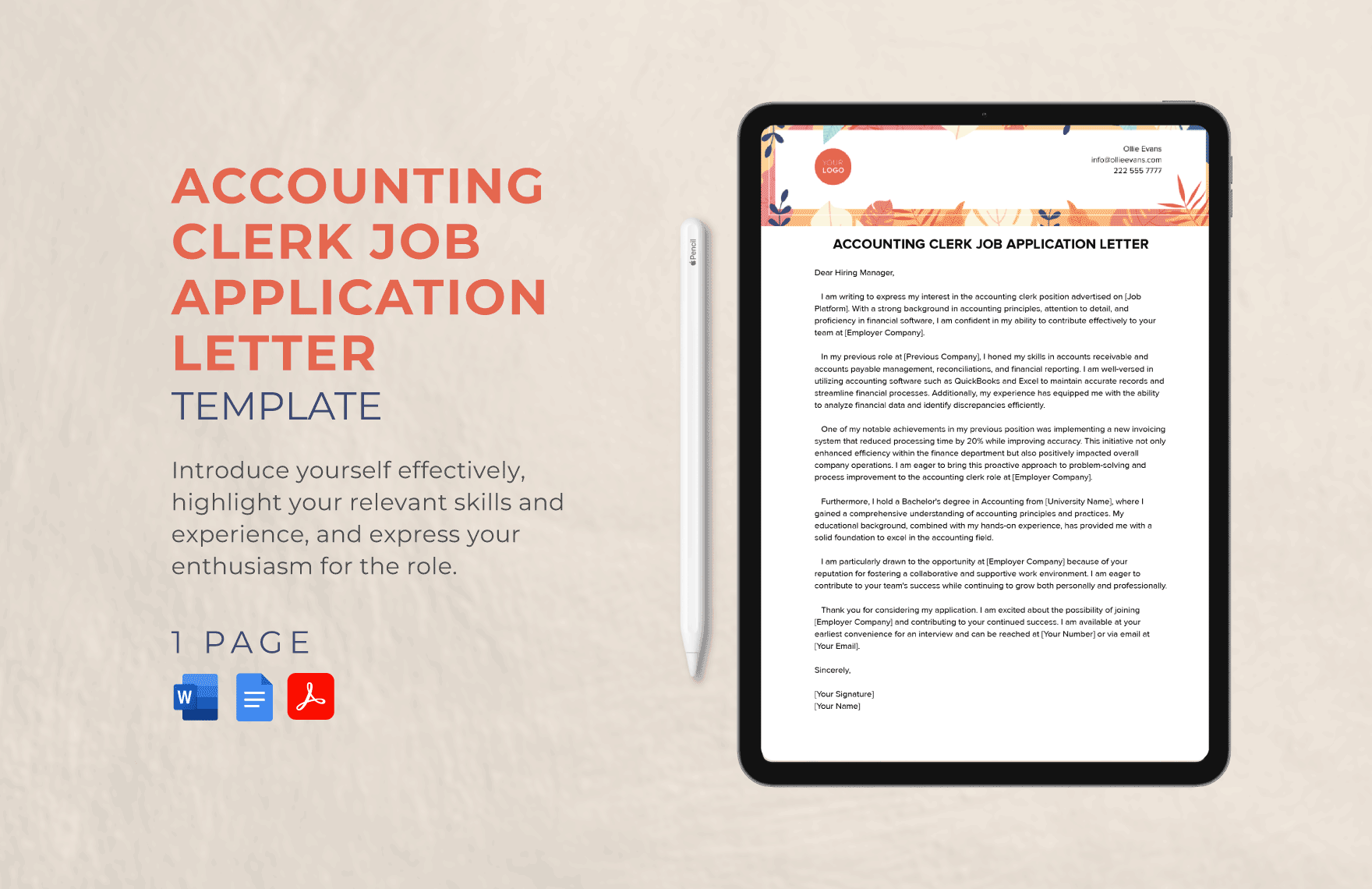 Accounting Clerk Job Application Letter Template