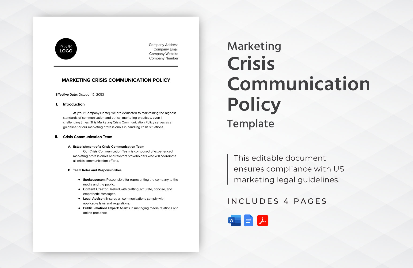 Marketing Crisis Communication Policy Template