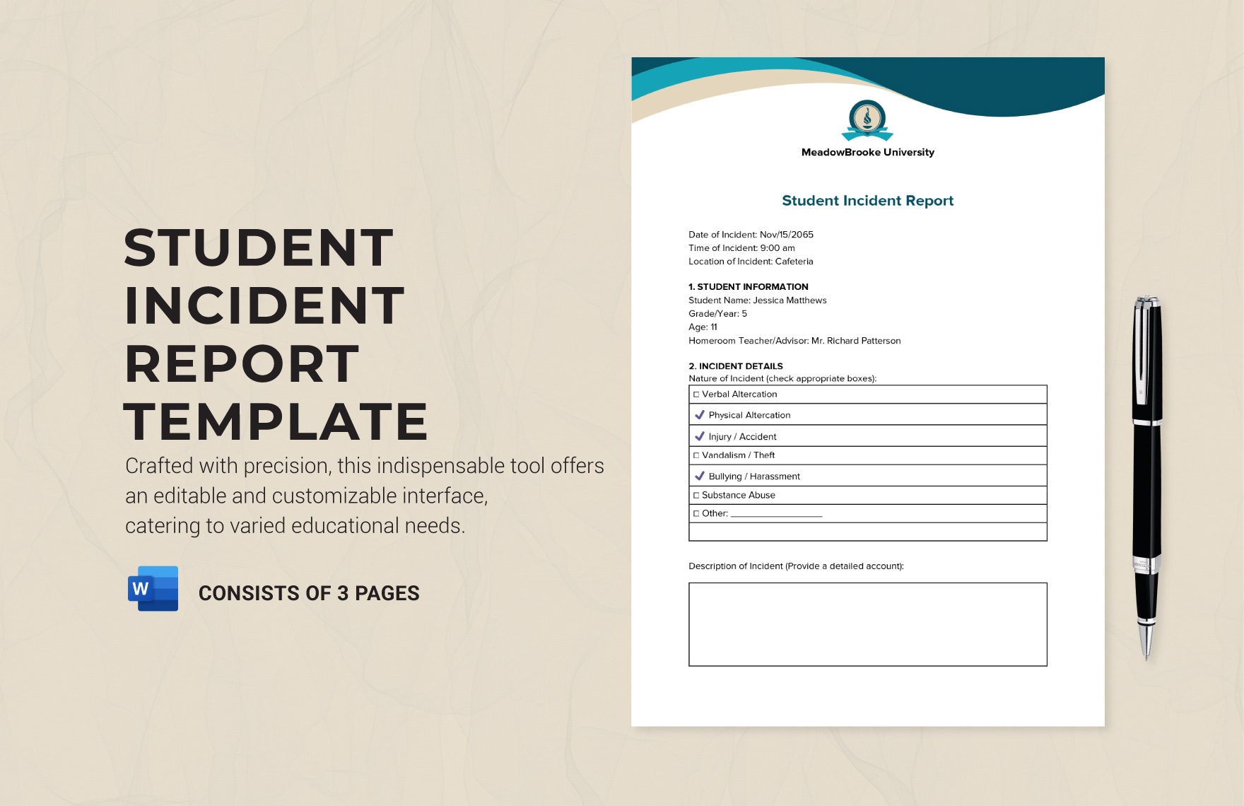 Student Incident Report Template