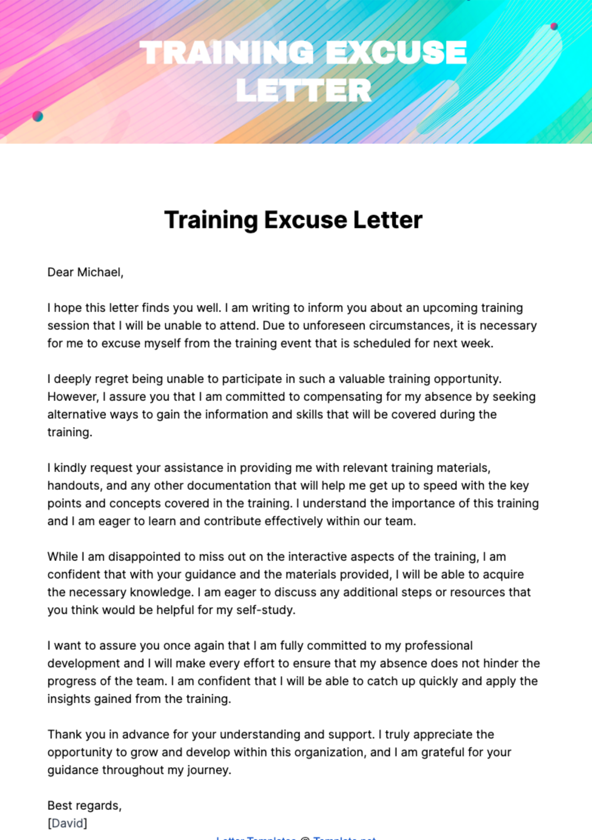 Training Excuse Letter Template