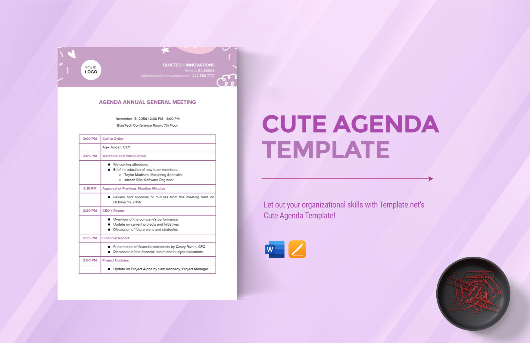 Cute Agenda Template in Word, Apple Pages