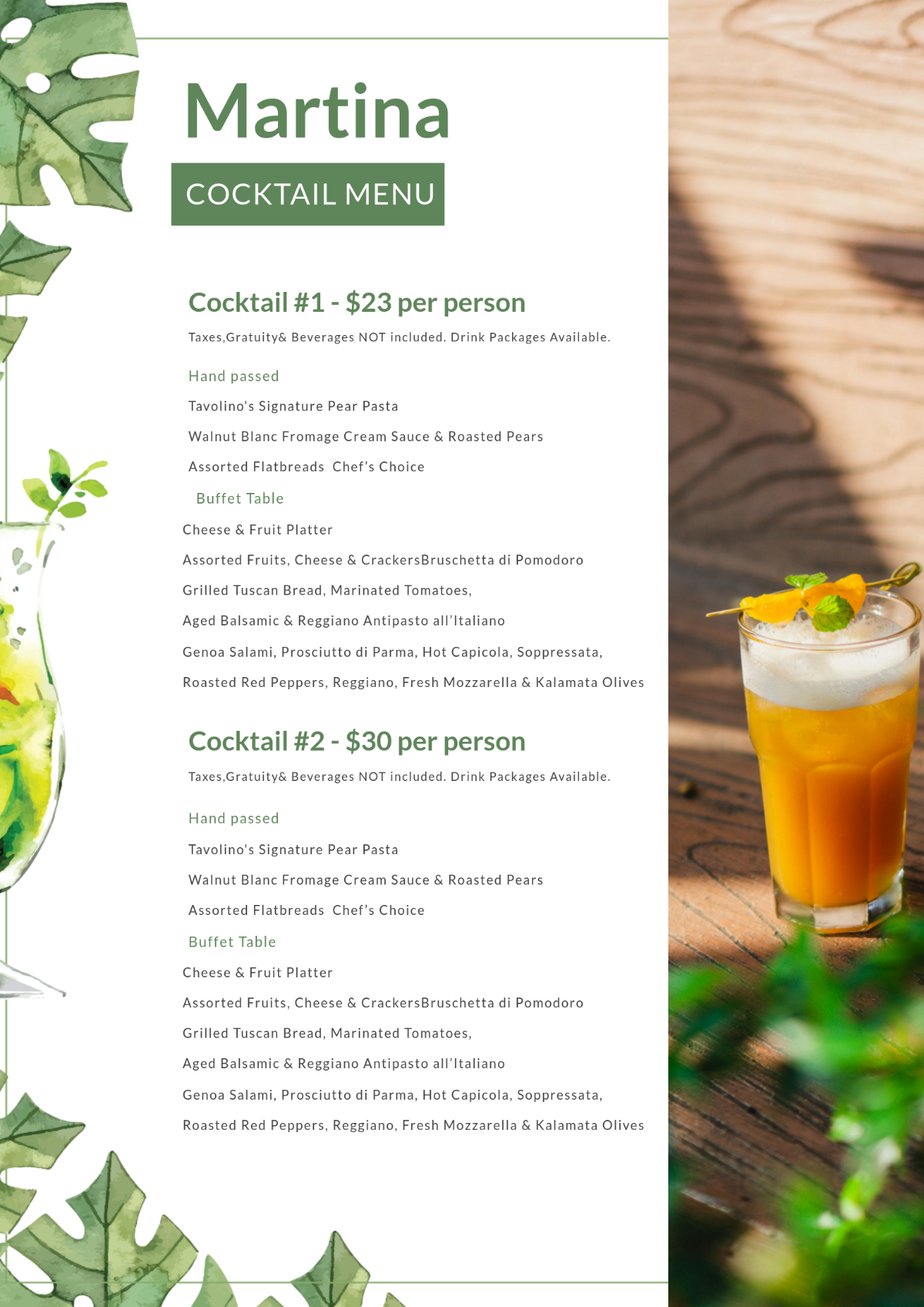 Free Cocktail Menu Template