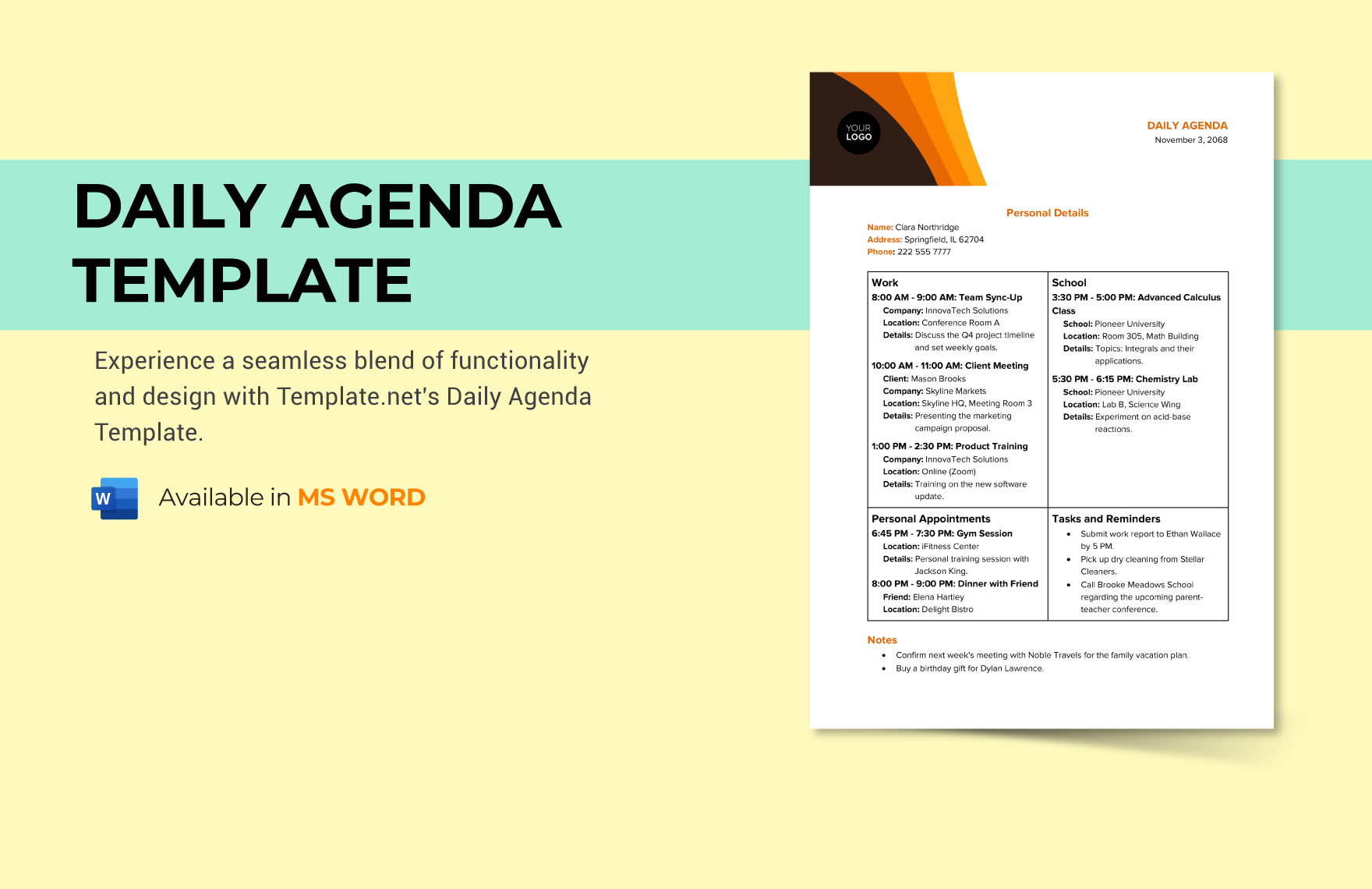 Daily Agenda Template