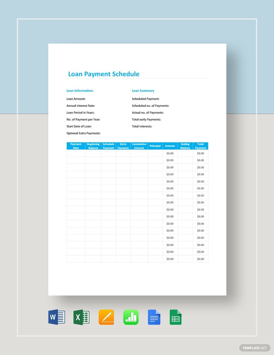 Sample Loan Payment Schedule Template in Word, Excel, Pages, Apple Numbers, Google Docs, Google Sheets - Download | Template.net