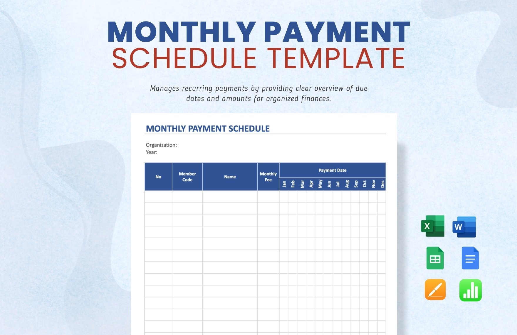 Monthly Payment Schedule Template in Google Docs, Word, Apple Numbers, Apple Pages, Excel, Google Sheets - Download | Template.net