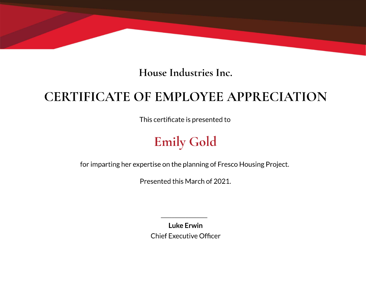 Employee Performance Certificate Template - Edit Online & Download