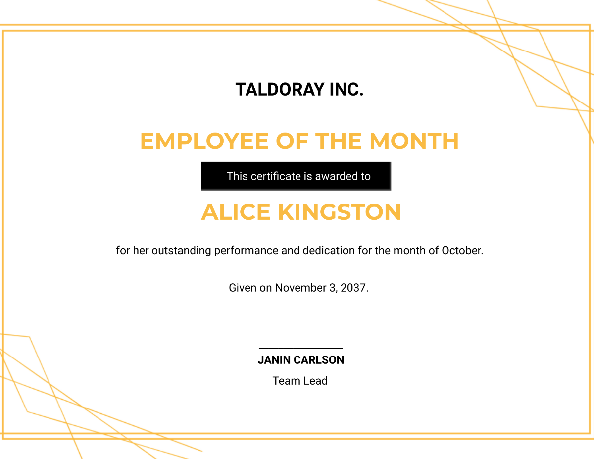 Free Employee of the Month Award Certificate Template