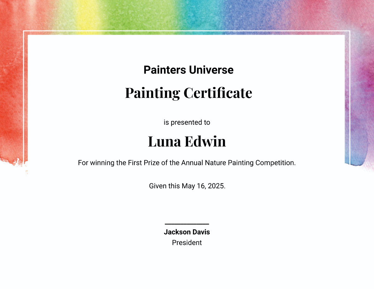 Free Sample Painting Award Certificate Template