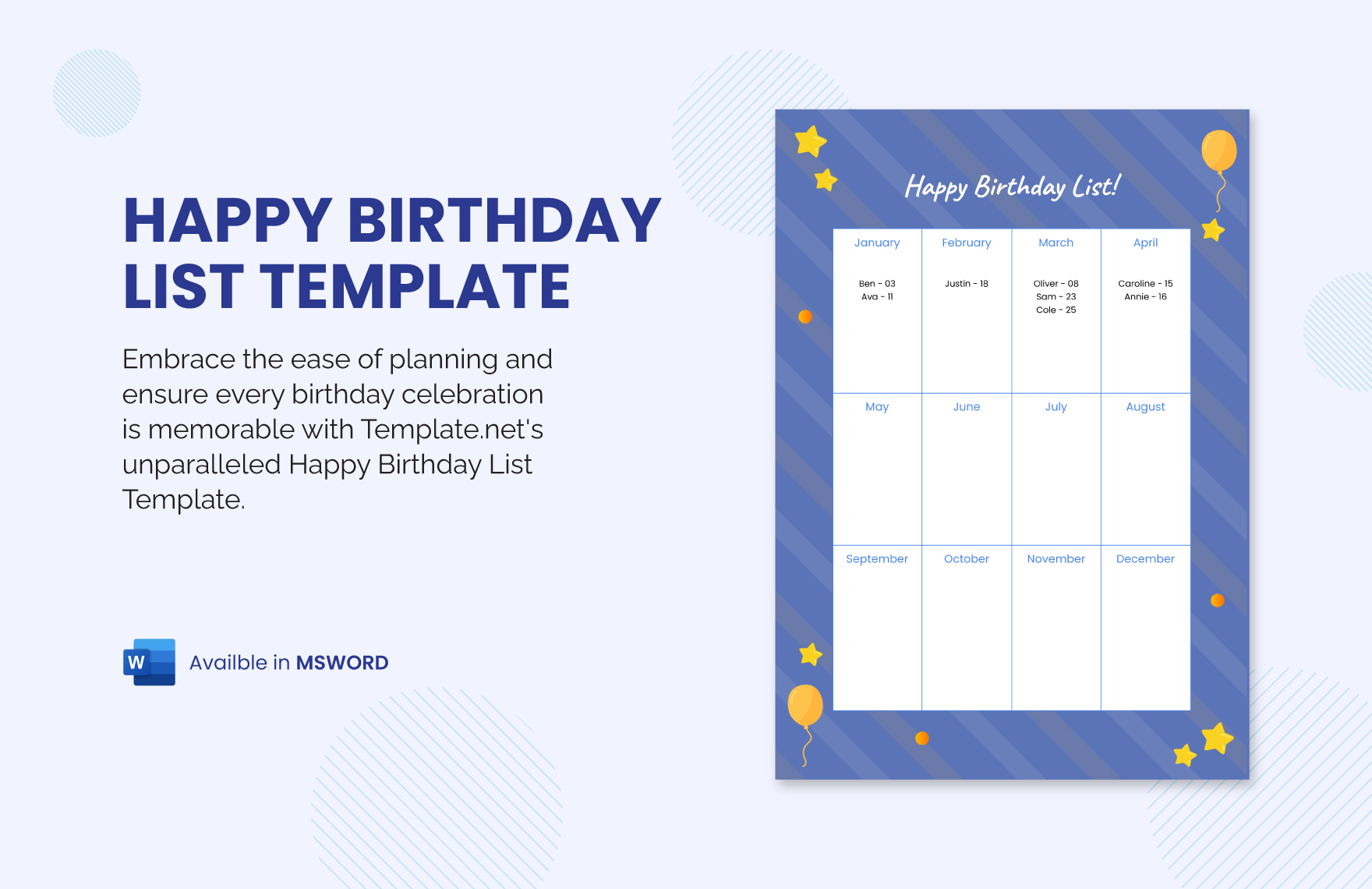 Happy Birthday List Template in Word - Download | Template.net