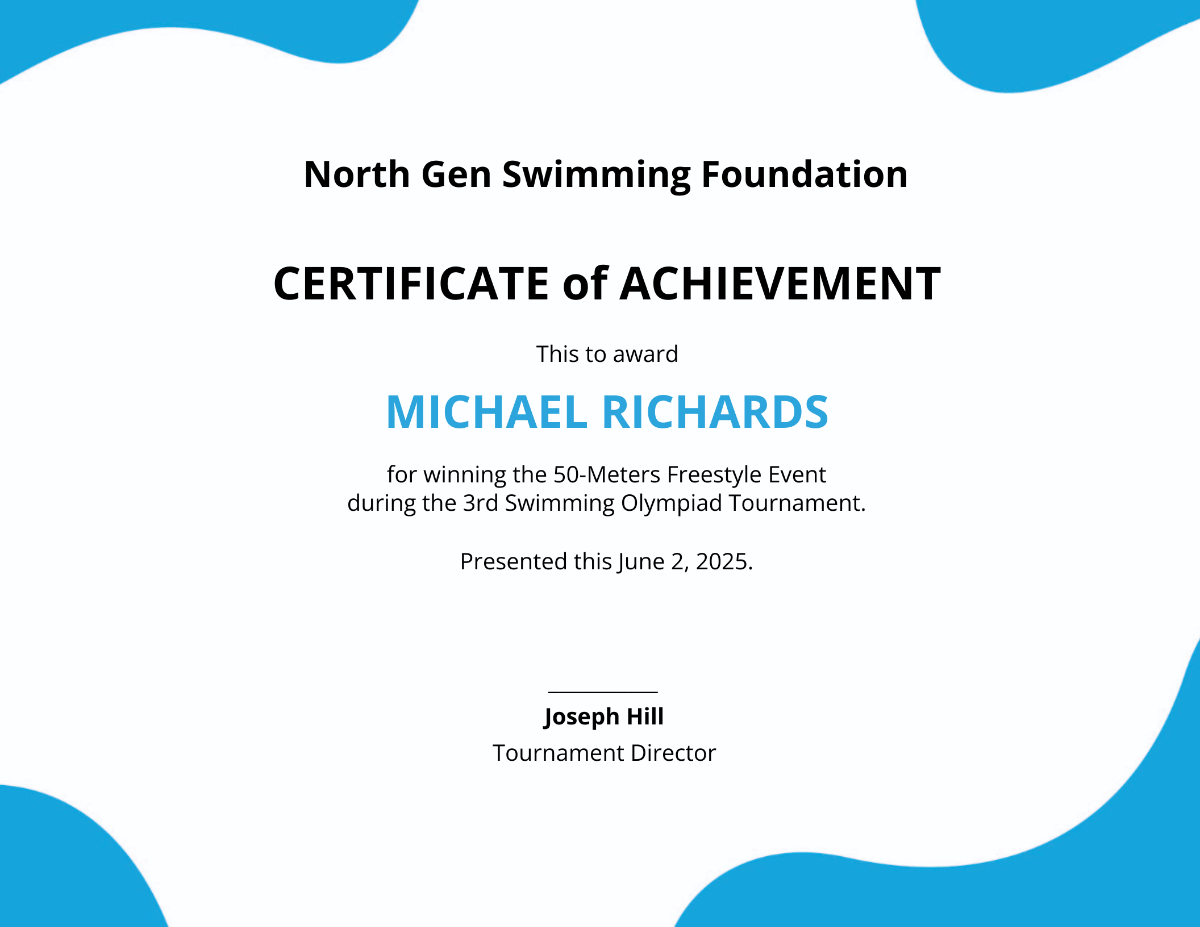 Swimming Certificate of Performance Template - Edit Online & Download