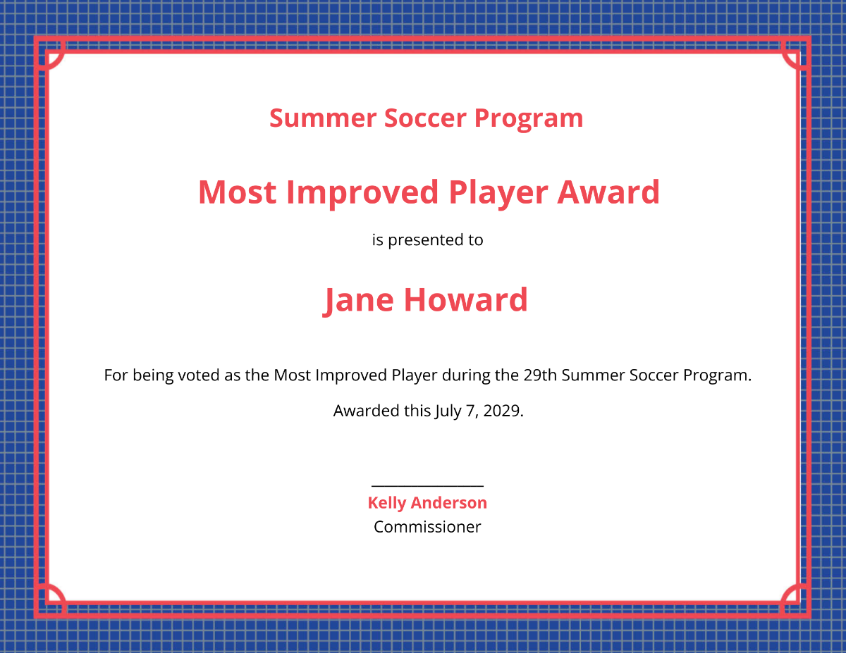 Free Improved Player Award Certificate Template