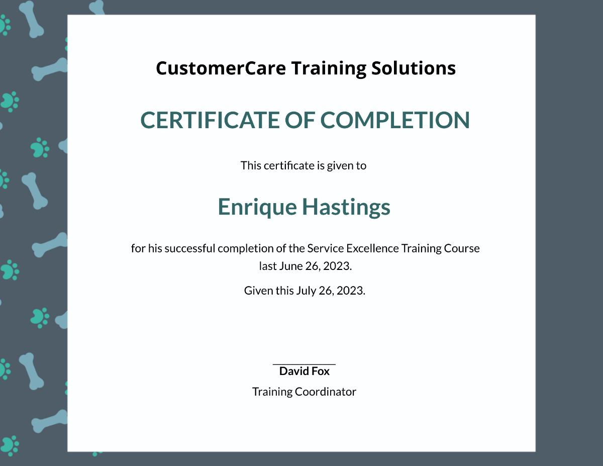 Service Training Certificate Template - Edit Online & Download