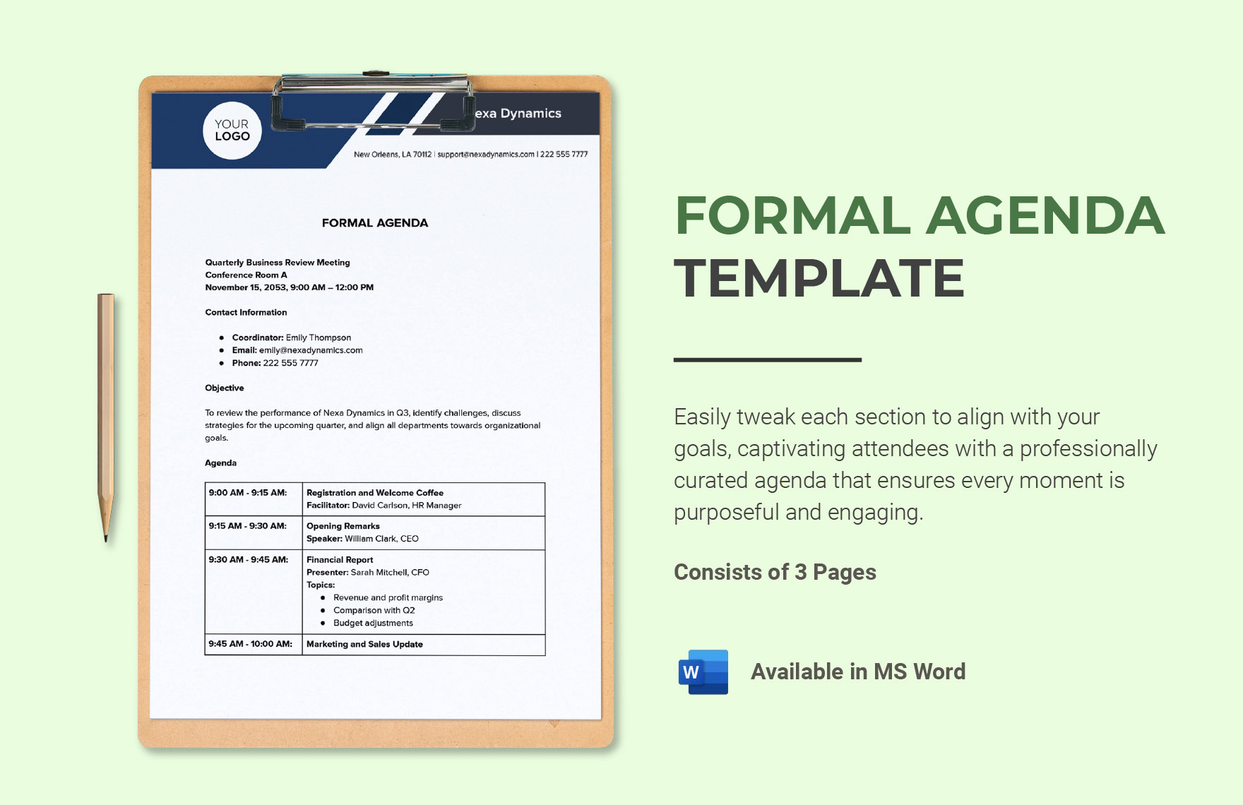 Formal Agenda Template