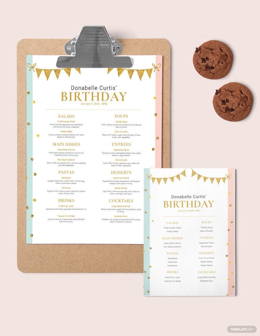 Party Birthday Menu Template