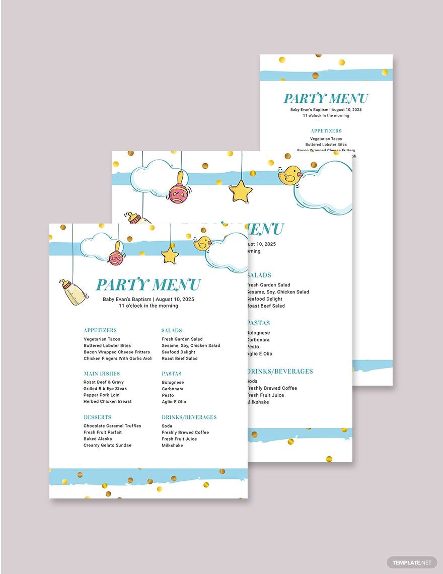 Party Baptism Menu Template