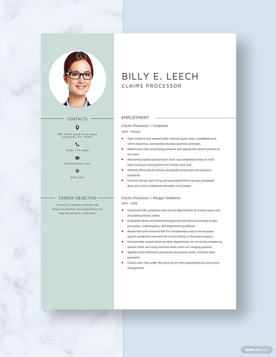 Claim Processor Resume