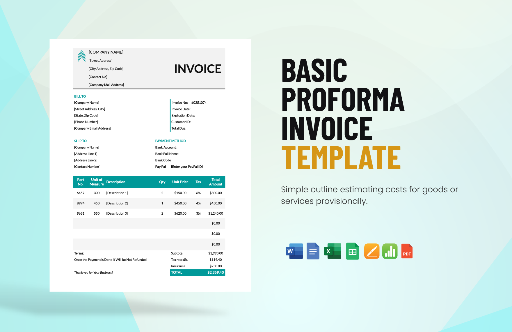 Proforma Invoice Templates In Word Proforma Invoice Template Ms Word ...