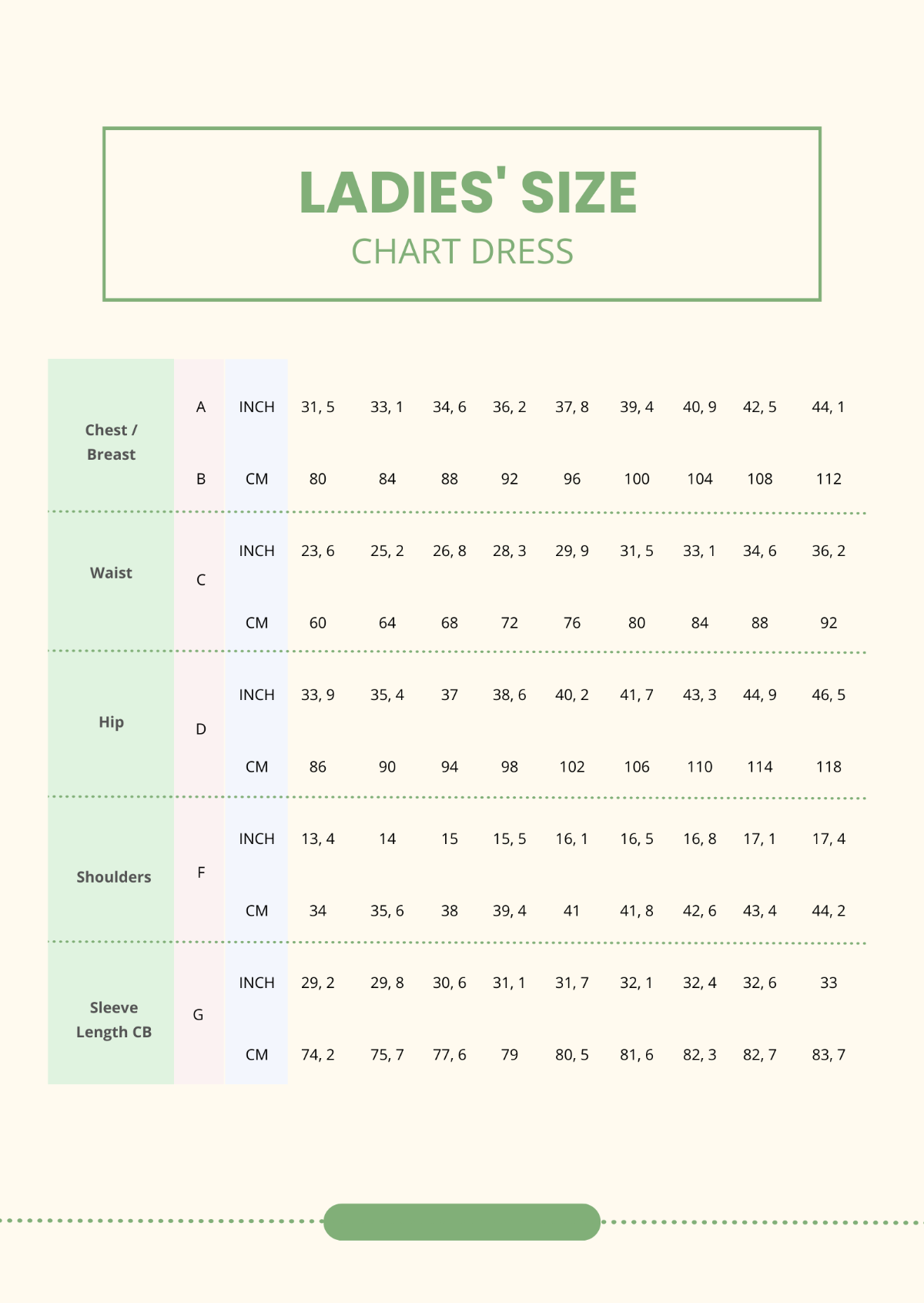 Ladies Size Chart Dress Template - Edit Online & Download