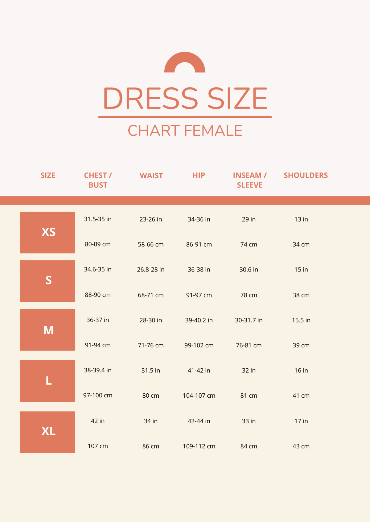 Dress Size Chart Female Template - Edit Online & Download